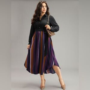 BloomChic Black and Purple Striped Midi Dress